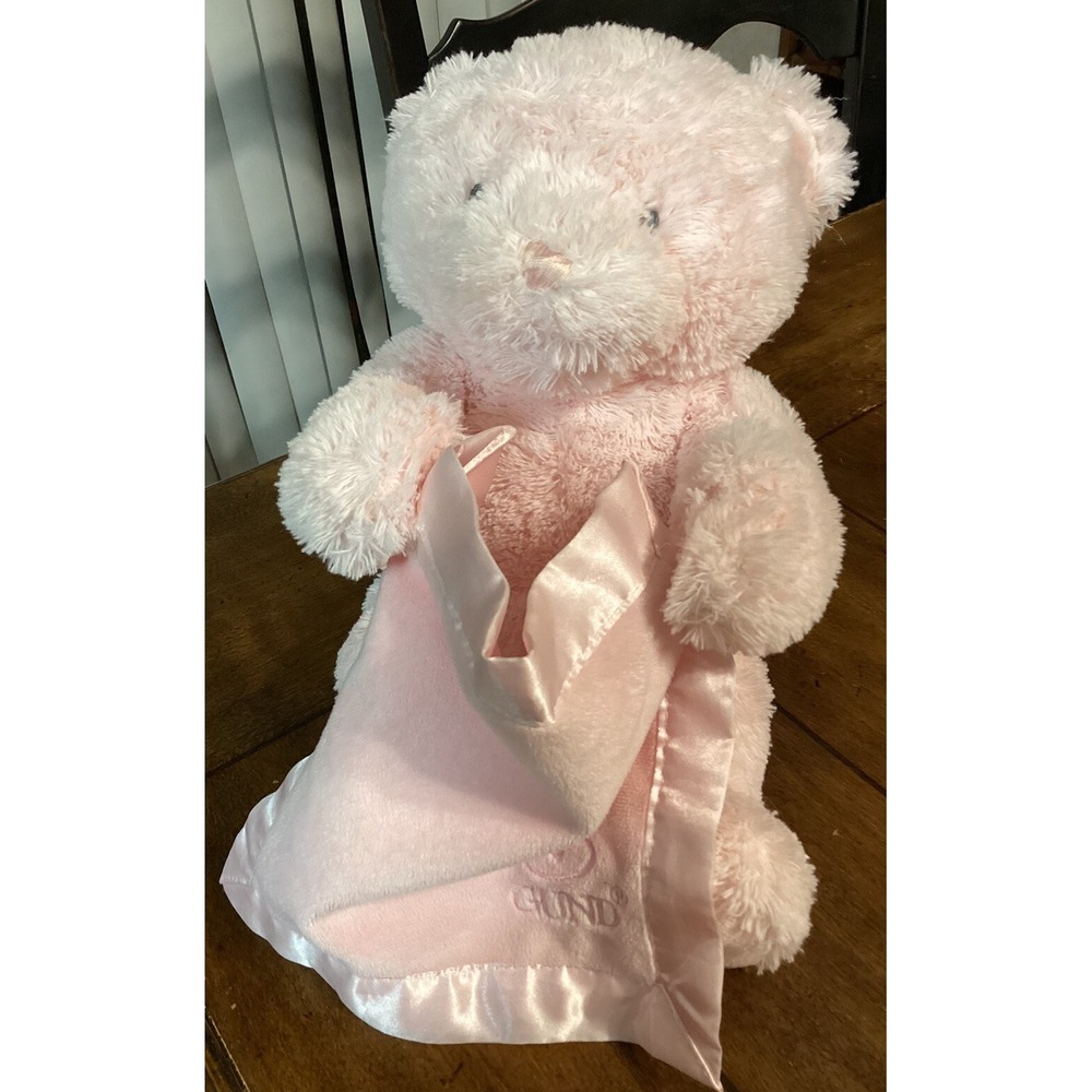 GUND BABY Pink Teddy Bear 14" Peek A Boo Animated Stuffed Animal Talks 4059954
